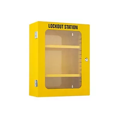 Stacja lockout stalowa żółta z szybką